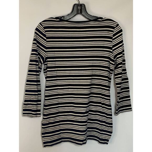 Talbots Stretch Weekend Tee V Neck Navy Cream Stripe Size Small - Picture 5 of 6